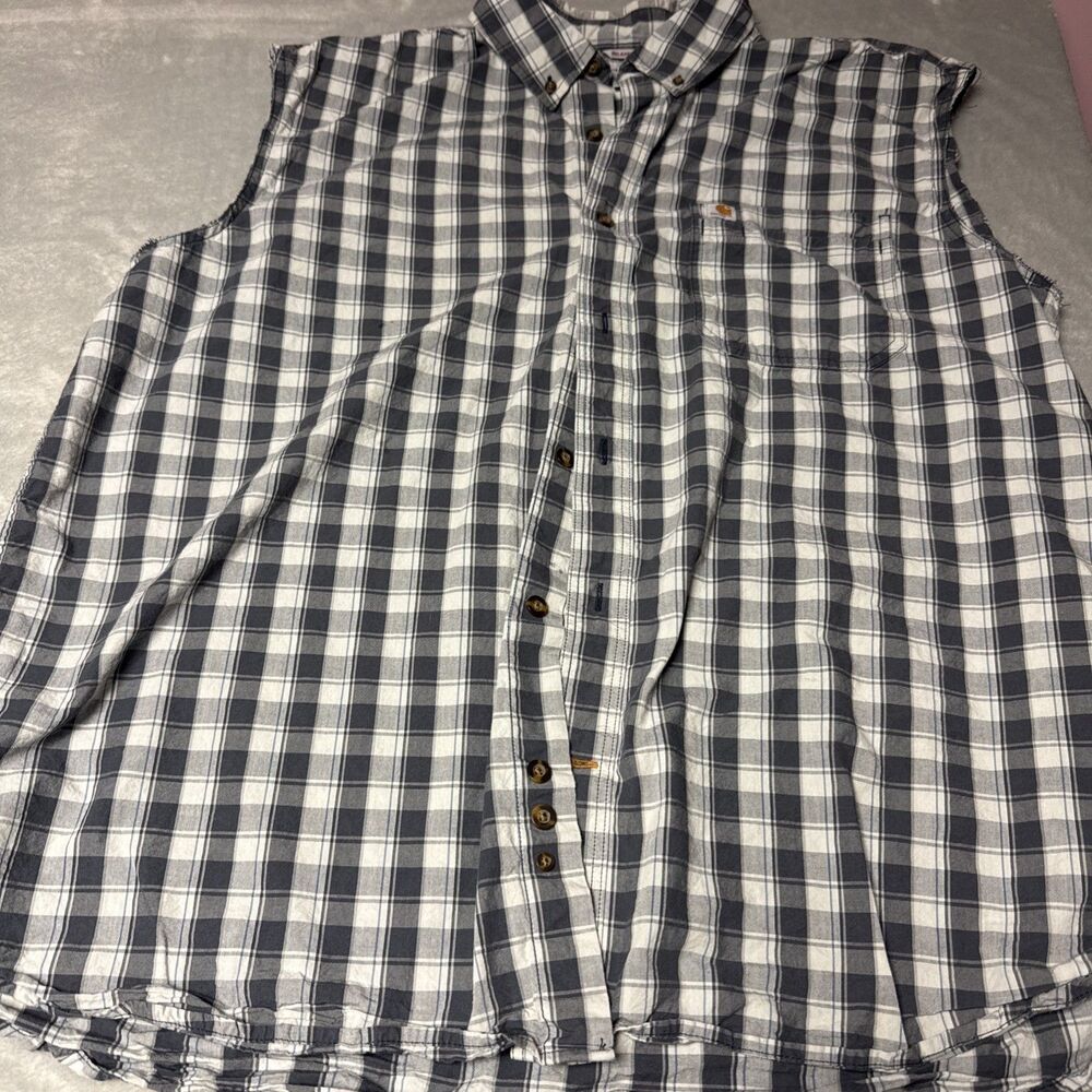 Carhartt Relaxed Fit 2XL Button Down Plaid Cut Off Sleeve Shirt